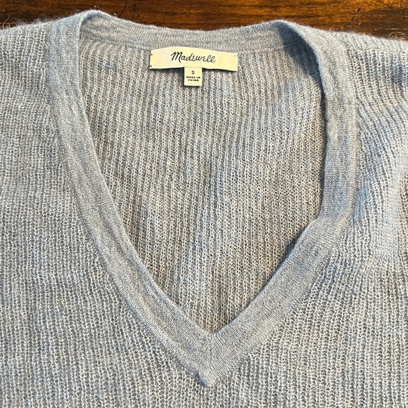 Madewell Alpaca-Blend Deep V-Neck Sweater in Heathered Blue Jeans - Picture 5 of 10